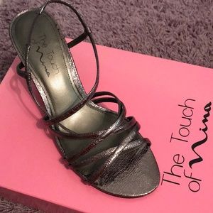 Gorgeous metallic gunmetal color sandals